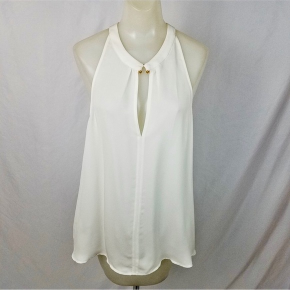 A.L.C. White Silk Tank Blouse, Keyhole neck, metal detail - Picture 7 of 12